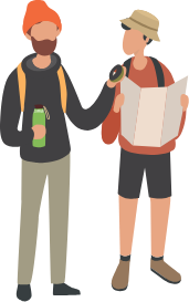 image_resources Two people with backpacks, a map, a compass and a waterbottle